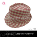 Cotton red and beige checked fedora hat